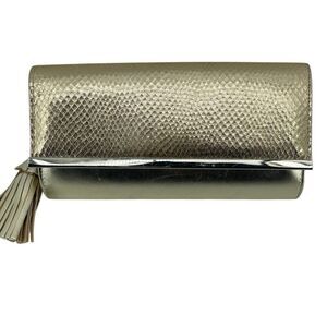 Payless ShoeSource Gold Metallic Faux Leather Tassel Clutch Evening Bag
